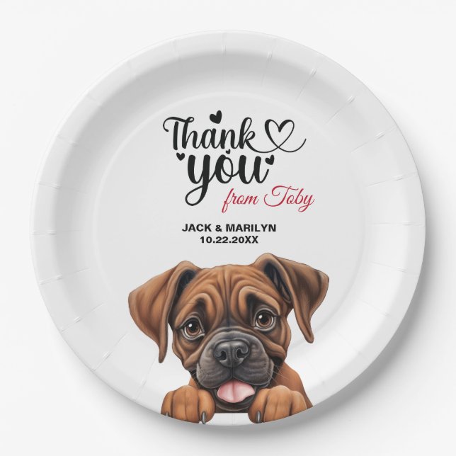 Boxer Dog Thank You Paper Plate (Front)
