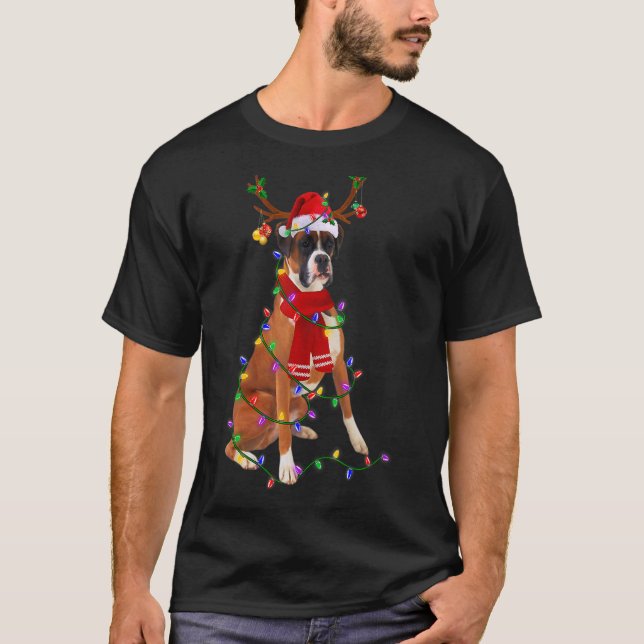 Boxer Dog Tree Christmas Lights Dog Pajama T-Shirt (Front)