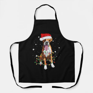 Boxer Dog Tree Christmas Lights Xmas Pajama Apron
