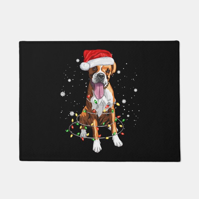 Boxer Dog Tree Christmas Lights Xmas Pajama Doormat (Front)