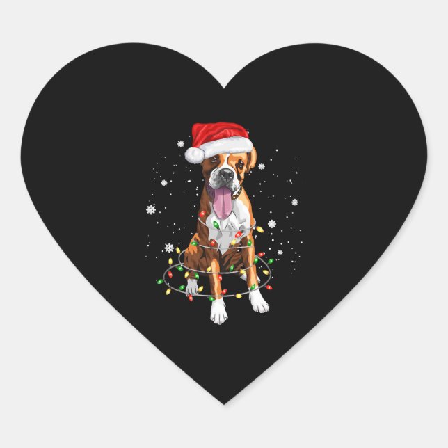 Boxer Dog Tree Christmas Lights Xmas Pajama Heart Sticker (Front)