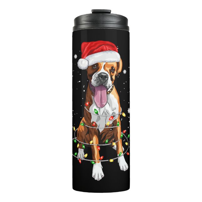 Boxer Dog Tree Christmas Lights Xmas Pajama Thermal Tumbler (Front)