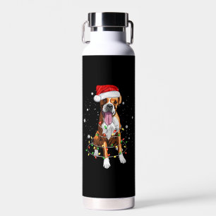 Boxer Dog Tree Christmas Lights Xmas Pajama Water Bottle