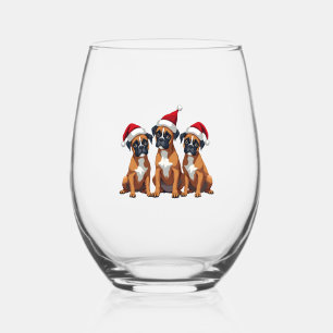 Boxer Dog Ugly Sweater Christmas Light Xmas Pajama Stemless Wine Glass