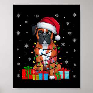 Boxer Dog Ugly Xmas Lights Santa Hat Boxer Dog Chr Poster
