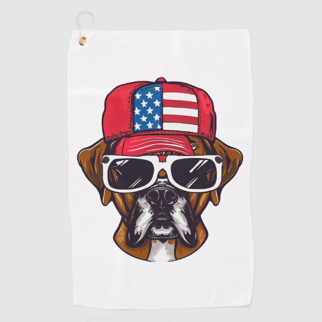 Boxer Dog USA Golf Towel (Front)