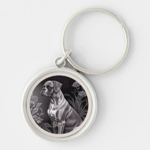 Boxer Dog Vintage Art Silver-colored Keychain