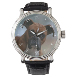 Boxer dog Vintage Leather Strap Watch