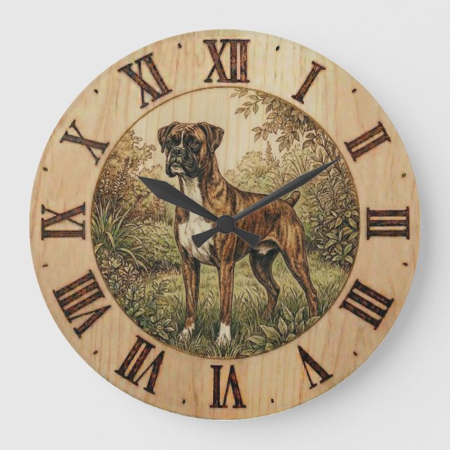 Boxer Dog Wall Clock - Playful Pet Decor  (Front)