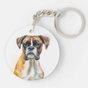 Boxer Dog Watercolor Art Key Ring