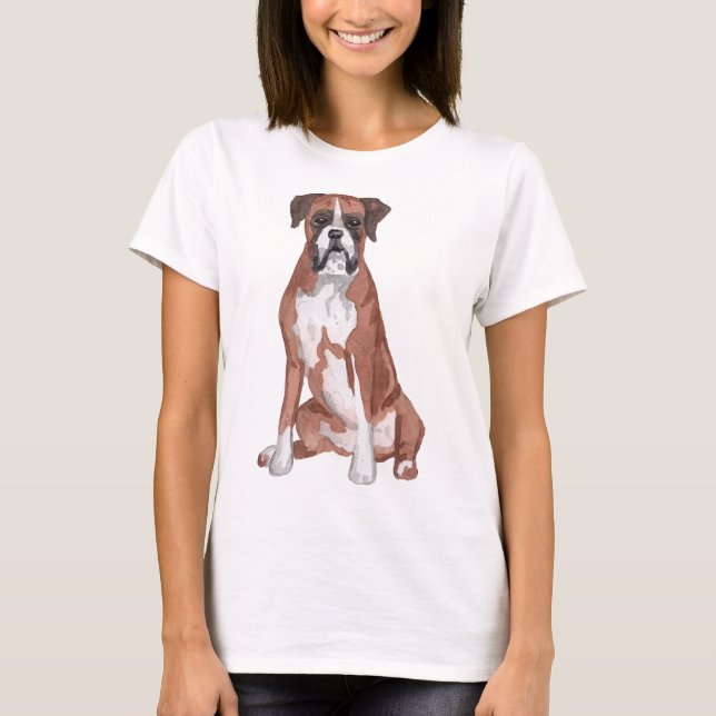Boxer Dog Watercolor Art Painting T-Shirt (Front)