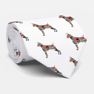 Boxer Dog Watercolor Geometric Pattern Silhouette Tie