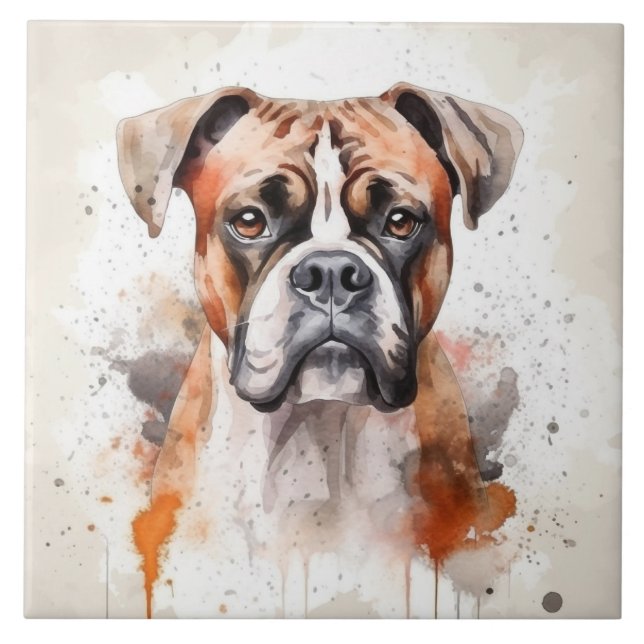 Boxer Dog Watercolor Pet Tile (Front)
