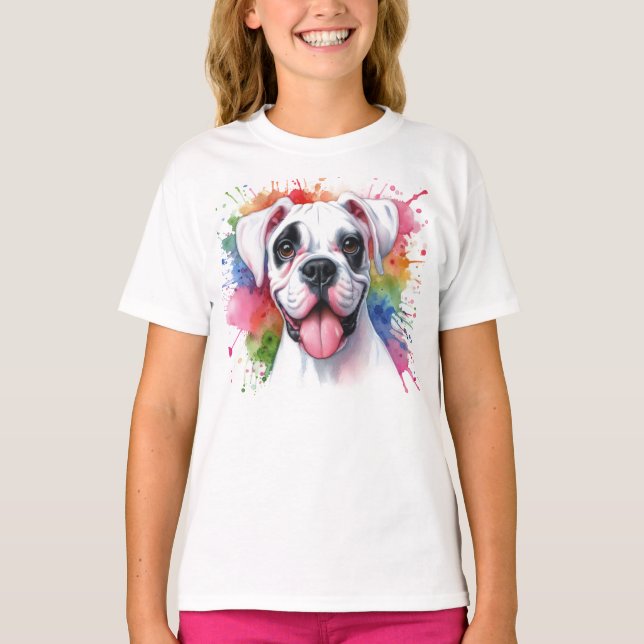 Boxer Dog Watercolor Splashes T-Shirt (Front)