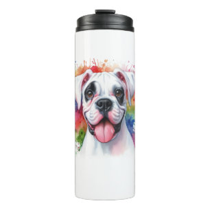 Boxer Dog Watercolor Splashes Thermal Tumbler