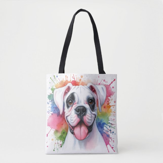 Boxer Dog Watercolor Splashes Tote Bag (Front)