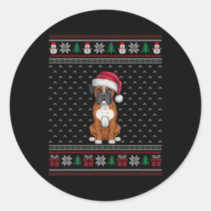 Boxer Dog Wearing Santa Hat Ugly Xmas Dog Lovers 1 Classic Round Sticker