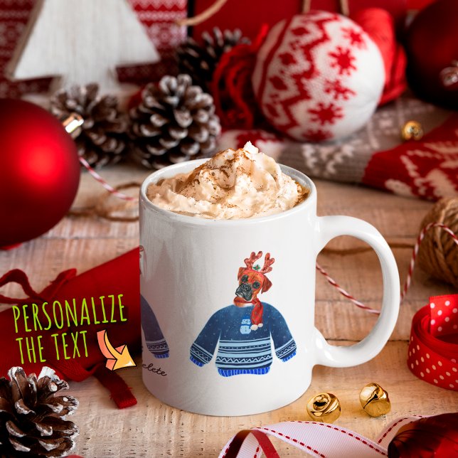 Boxer Dog Wearing Ugly Sweater Xmas Dog Lover Coffee Mug (Creator Uploaded)