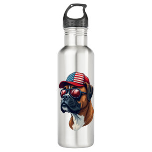 Boxer Dog Wearing White Red Blue 710 Ml Water Bottle