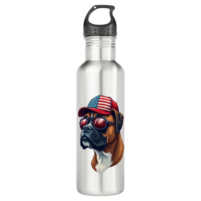 Boxer Dog Wearing White Red Blue 710 Ml Water Bottle (Front)