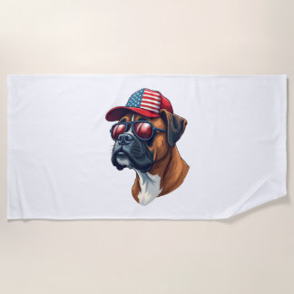 Boxer Dog Wearing White Red Blue Beach Towel