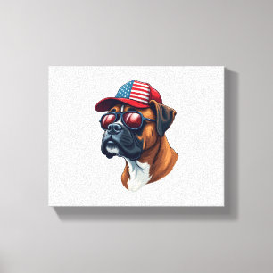 Boxer Dog Wearing White Red Blue Canvas Print