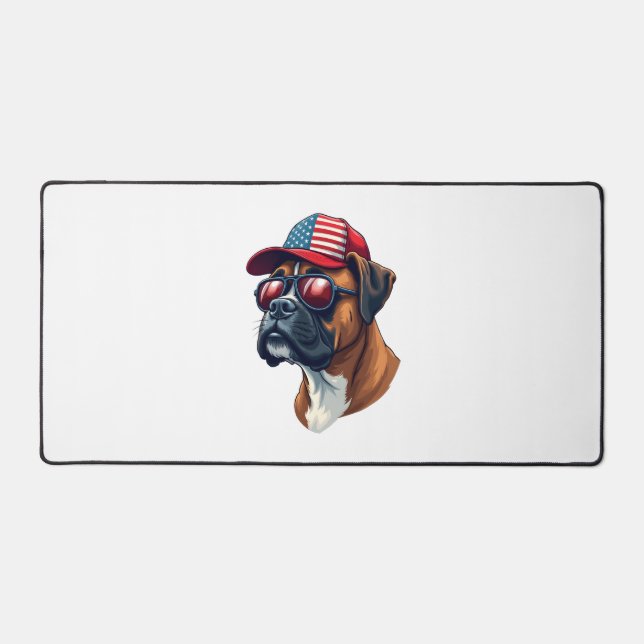 Boxer Dog Wearing White Red Blue Desk Mat (Front)