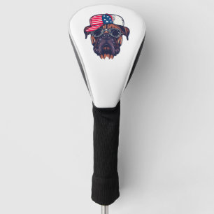 Boxer Dog Wearing White Red Blue Golf Head Cover