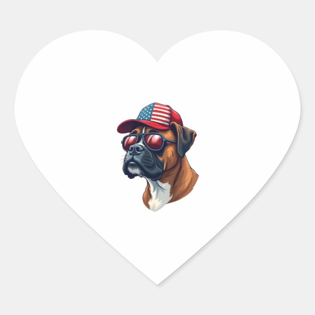 Boxer Dog Wearing White Red Blue Heart Sticker (Front)