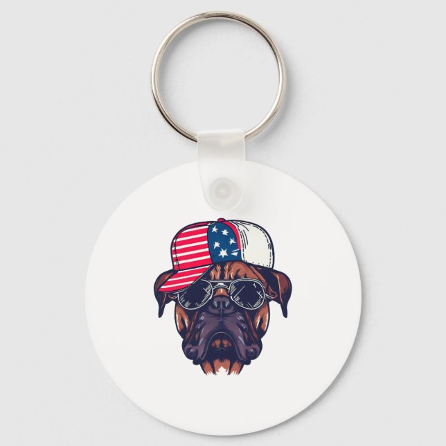 Boxer Dog Wearing White Red Blue Key Ring (Front)