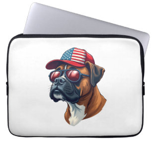 Boxer Dog Wearing White Red Blue Laptop Sleeve
