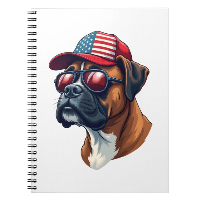 Boxer Dog Wearing White Red Blue Notebook (Front)