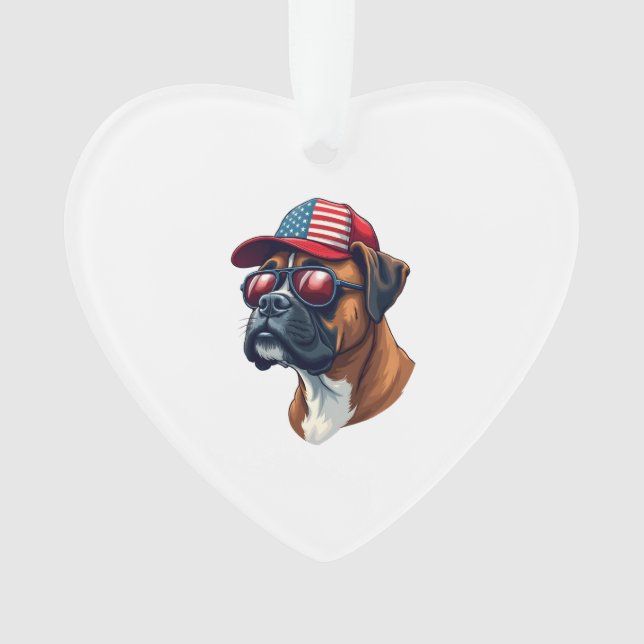 Boxer Dog Wearing White Red Blue Ornament (Front)