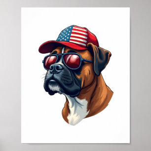 Boxer Dog Wearing White Red Blue Poster