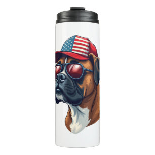 Boxer Dog Wearing White Red Blue Thermal Tumbler