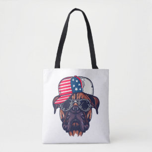 Boxer Dog Wearing White Red Blue Tote Bag