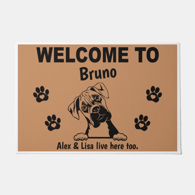 Boxer Dog Welcome Home Funny Personalized Custom Doormat (Front)
