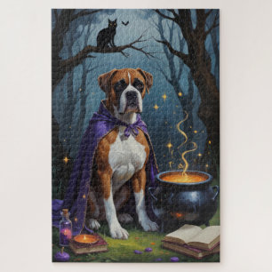 Boxer Dog Whimsical Halloween Painting  Jigsaw Puzzle
