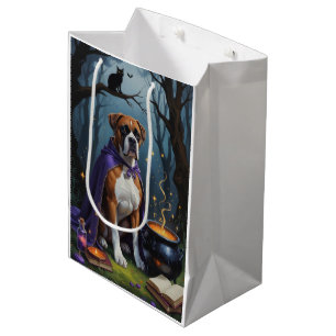 Boxer Dog Whimsical Halloween Painting Medium Gift Bag