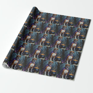 Boxer Dog Whimsical Halloween Painting  Wrapping Paper