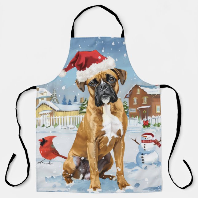 Boxer Dog Winter Wonderland Christmas Joy Apron (Front)