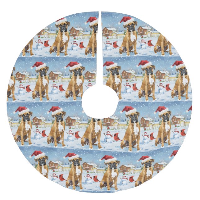 Boxer Dog Winter Wonderland Christmas Joy Brushed Polyester Tree Skirt (Front)