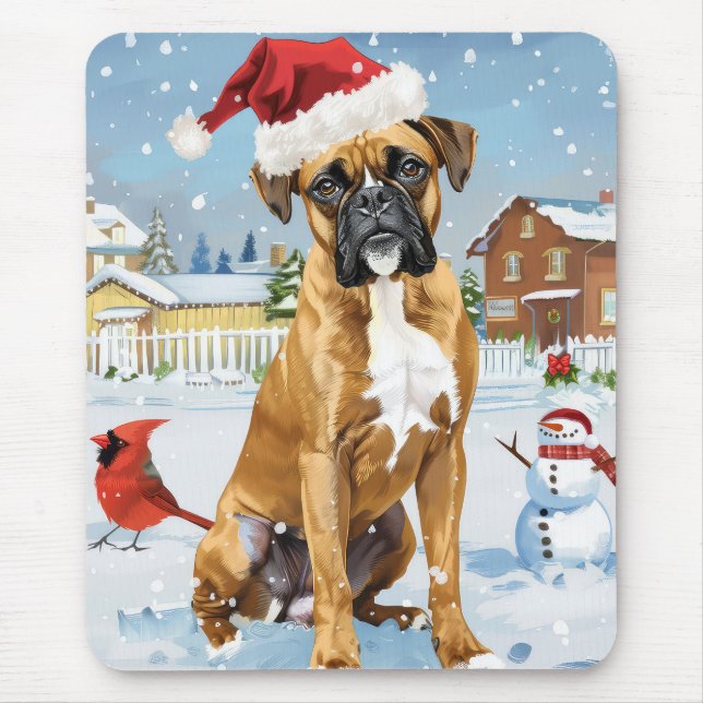 Boxer Dog Winter Wonderland Christmas Joy Mouse Mat (Front)