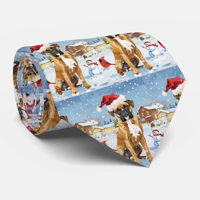Boxer Dog Winter Wonderland Christmas Joy Tie (Rolled)