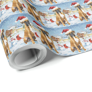 Boxer Dog Winter Wonderland Christmas Joy Wrapping Paper
