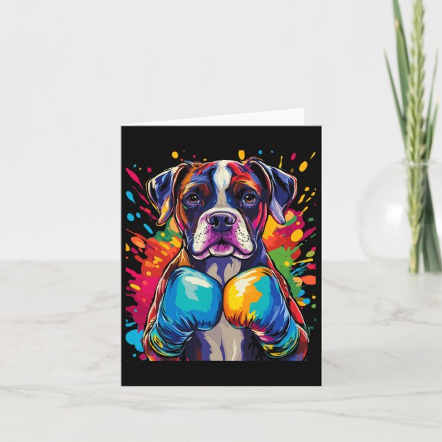 Boxer Dog With Boxing Gloves Colour Splash  Card (Front)