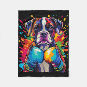 Boxer Dog With Boxing Gloves Colour Splash Fleece Blanket