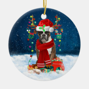 Boxer dog with Christmas gifts  Ceramic Tree Decoration
