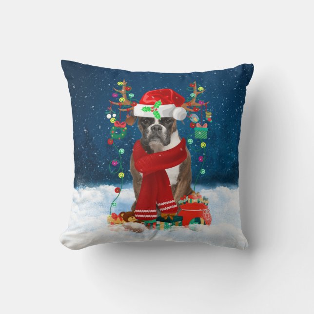 Boxer dog with Christmas gifts Cushion (Front)