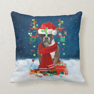 Boxer dog with Christmas gifts Cushion
